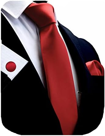 GUSLESON Brand Mens Classic Silk Solid Red Wedding Tie Necktie and Pocket Square Cufflinks Sets (0789-01)