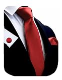 GUSLESON Brand Mens Classic Silk Solid Red Wedding Tie Necktie and Pocket Square Cufflinks Sets (078
