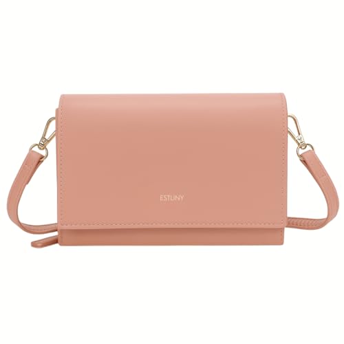 Bolsa Feminina Transversal com Alça Ajustável Crossbody Pequena de Couro Sintético Tipo Clutch, carteira feminina com Zíper e Bolso para Celular Ideal para Viagem e Dia a Dia (Rosa)