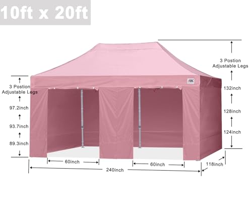 Image of ABCCANOPY Commercial Pop Up Canopy Tent with Sidewalls 10X20,Pink