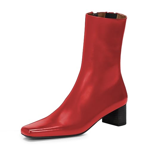 FOWT Women Small Square Toe Ankle Boots Comfy Side Zipper Booties Chunky Low Heels Fall Winter Western Shoes Size 4-16 US