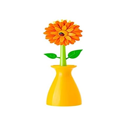 Vigar Flower Power Dish Brush Made Of Plastic Vase 7200 Orange 5 X 5 X 15 cm Cover