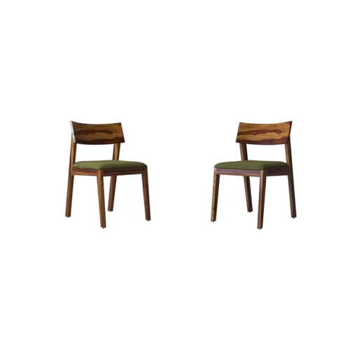 Image of DRIFTINGWOOD Liana Solid Sheesham Wood Dining Table 6 Seater | Wooden Six Seater Dinning Table with Green Cushion Chairs | Dinner Table 6 Seater | Dining Room Sets | Self Assembly Natural Finish