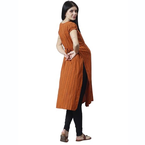 Image of CEE 18 Women's Cotton Rayon A-Line Maternity Feeding Kurti with Zippers(9938 36,Lucious Orange,S)