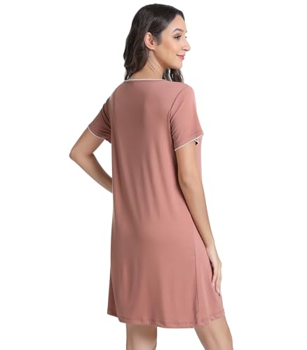 Image of NACHILA Women's Nightgowns-Viscose Made from Bamboo, Soft Sleepwear V Neck Sleepshirt Short Sleeve Loungewear Cool Sleepdress
