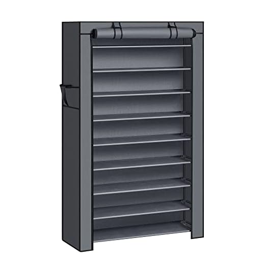 SONGMICS Zapatero de Tela de 10 Niveles, Zapatero con Funda Exterior de Tela 28 x 88 x 160 cm, para Zapatillas de Deporte, Tacones,Zapatillas, Marco de Metal, Gris RXJ36G