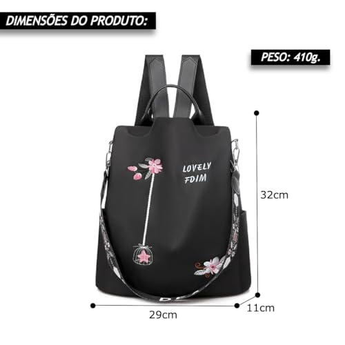 TOKSHOP Mini Mochila Feminina Bolsa De Costas Pequena Dia A Dia Leve e Reforçada com Detalhe Florido
