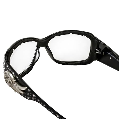 Rodeo Queen Angel Plus Padded Motorcycle Sunglasses Womens 2 Pair Black Frame Rhinestone Sunglasses w/Silver Wing Accent Clear & Gradient Smoke Lenses4