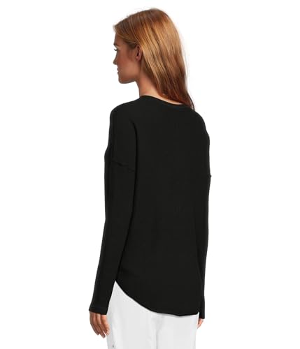 Elliott Lauren Women's Cotton Cashmere-Round Neck Waffle Stitch Drop Shoulder Long Sleeve Sweater3