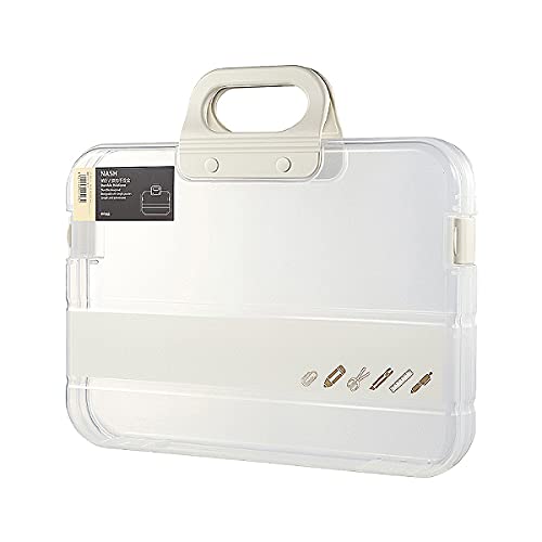 SAYEEC Portable File Box Plastic Durable Documents Storage Case with Handle Accessories Storage Case,Snap Lock Closure,Office Supplies Students Files Organizer(Clear white)