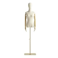 Female Mannequin Dress Shape Torso Display Mannequin Body with Removable Head, Wooden Hands and Gold Adjustable 140 cm - 200 cm Height Standing, for Dress Jewellery Display, Beige