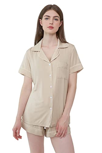 Image of Joyaria Women's Cooling Bamboo Viscose Pajamas Shorts Set Button Front | Moisture Wicking, Cool & Lightweight, Breathable PJs for Night Sweats
