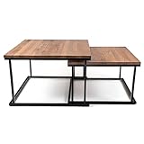 Couchtisch aus Eiche & Metall - Hochwertige Satztische aus Holz im 2er Set | Eckiger Sofa Tisch & Wohnzimmertisch aus Echtholz - 49cm hoch | Moderner Couch Beistelltisch - Dunkelbraun