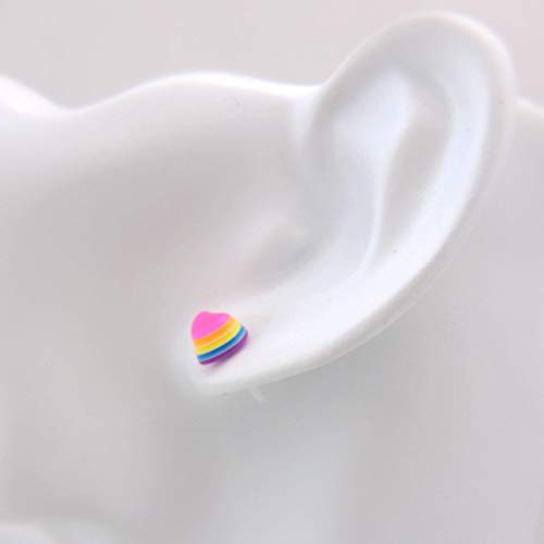 Pretty Smart Tiny Layered Rainbow Heart Earrings On Plastic Posts Metal Free 8Mm #TOP5
