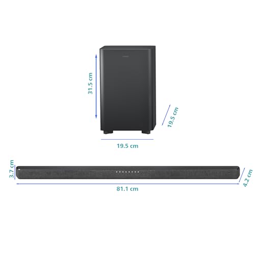 Image of Philips TAB6200 2.1 Channel Soundbar with Wireless Subwoofer - Bluetooth, HDMI eARC, Dolby Atmos, DTS Virtual:X, 240W Max Power, Black