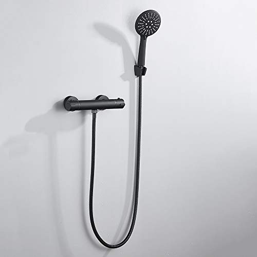 Juego de grifo de ducha negro de cobre termostático para un baño de lujo 5