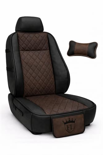 Image of Ultra Comfort Luxury PU Leather Pack of 2 Brown Seat Cover Cushion for All Cars,SUV,Office Chair,Home Chair with Neck Rest Pillow-Easy Fit,Pocket Flap(Universal Fit,2 Pack)