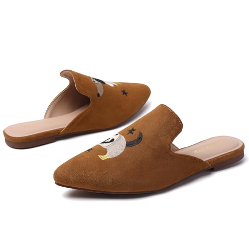 Image of Tilocow Women's Pointed Toe Flat Mules Backless Slip On Loafers