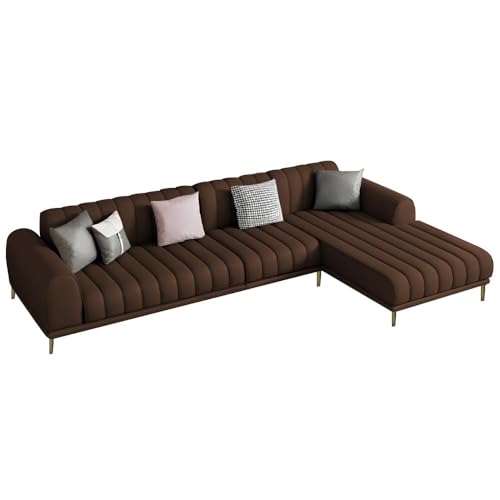 Image of Casaliving Herrick RHS 6 Seater L Shape Sofa Set with 2 Puffy for Living Room (Brown Velvet Fabric) Premium Velvet Fabric Sofa Set