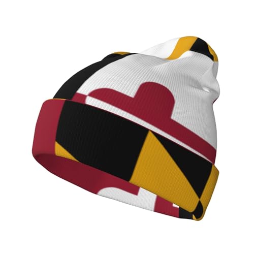 LNNIUK Gorro de invierno con estampado de la bandera del estado de Maryland para hombres y mujeres, sombreros de punto con puños, regalo de Navidad, color negro, Negro -, talla única