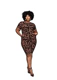 D'IYANU | Sabella Women's African Print Stretch Dress | Traditional Design Ankara | for Comfort & Fashion | Espresso Geometric Kente | L