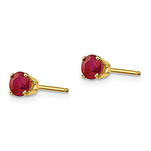 14K Yellow Gold 4Mm July Ruby Earrings Birthstone Stud Gemstone Fine Jewelry For Women Gifts For Her #TOP1
