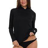 Champion Rash Guard for Women with Hood, Long Sleeve Hoodie Swim Shirts for Women, Quick Dry UPF 50+ SPF Sun & UV Protection Black