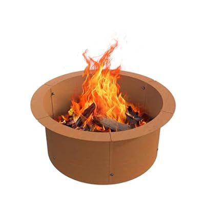 GJWCVL Fire Pit Ring Outdoor Wood Burning Fire Pit Liner 27.5 Inch Camping Fire Ring Corten Steel Firepit Ring Heavy Duty Campfire Ring Above or In-Ground for Bonfire Outdoor Backyard