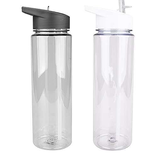 EHOTER 2 PACK Leak Proof Sports Water Bottles Clear Plastic Bottles 750ml Flip Up Lid Clear Water Bottle with Filter Flip-Top Lid for Gym School Yoga and Cycling (Black+White)