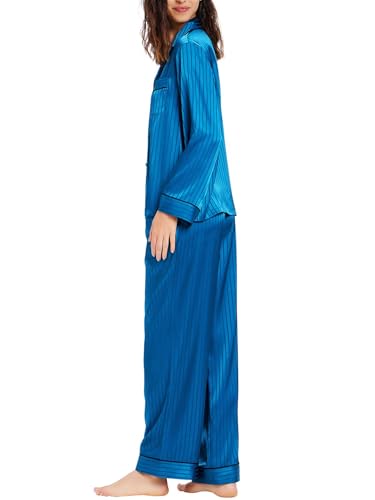 Image of Lonxu Silk Satin Womens Pajama Sets Button Down Sleepwear Loungewear XS~3XL