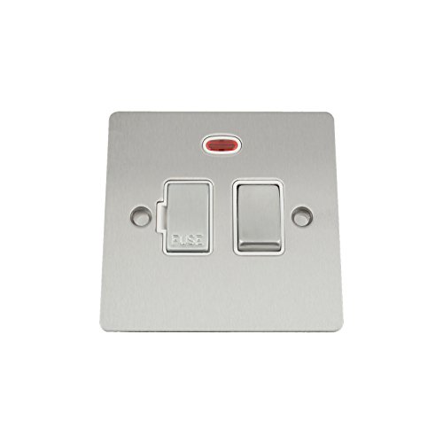Switched Fused Spur Switch w/Neon - Satin Matt Chrome Flat - White - Metal Rocker