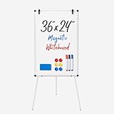 Sweetcrispy Whiteboard Easel 36 x 24 Inches, Magnetic Dry Erase White Board, Portable Boards Height Adjustable, Dry Erase Board with Stand for School, Office and Home, Silver Aluminium Frame, White