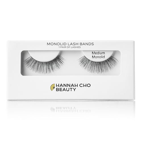 Natural False Lashes for Monolids - Medium Style - Real Hair, Handcrafted, Non-Synthetic - Lifts Heavy Lids - Easy Application - Hannah Cho Beauty
