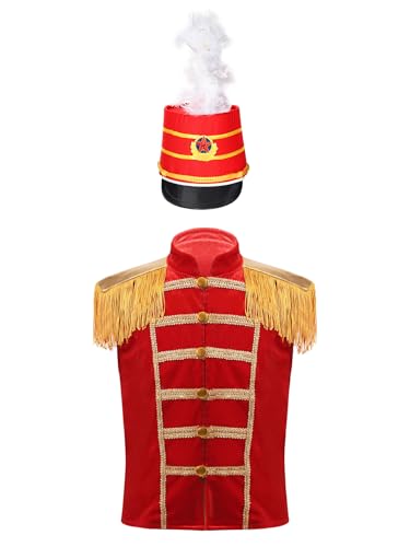 Kids Circus Ringmaster Vest Honor Guard Drum Band Waistcoat Carnival Party Fancy Dress with Hat