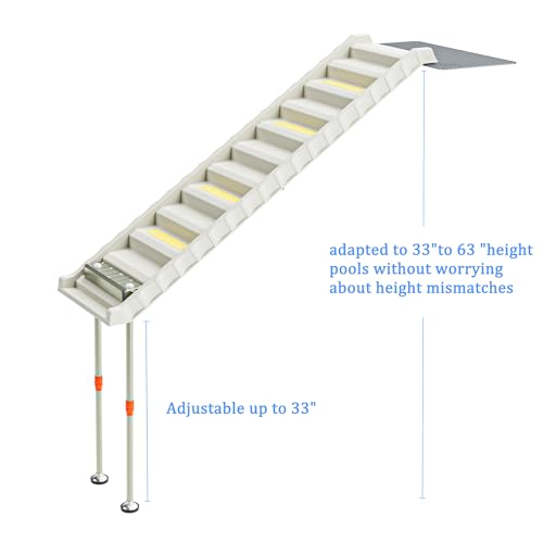 Foldable Dog Pool Ramp with 33" Legs for Free Height Adjustment,Safe & Easy Access Dog Water ramp for Pool, Pool Ramp for Dogs Up to 200lbs (White)