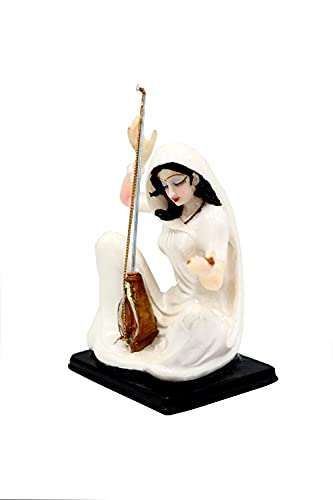 Image of Meera Bai Statue, Polystone Marble Finish, 6 Inch White Washable Showpiece for Home Decor, Mandir & Pooja Room