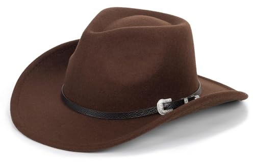 OVOY Kids Wide-Brim Cowboy-Hat 2-7 Years - Wide-Brim Felt-Fedora Cowgirl-Hat Brown