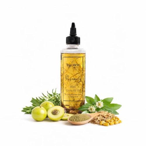 Image of Trycone Rosemary Hair Oil for Hair Growth & Scalp Health - Enriched with Herbs & Vitamin E | Reduces Hair Fall, Strengthens Roots, Promotes Shine | 200 ml