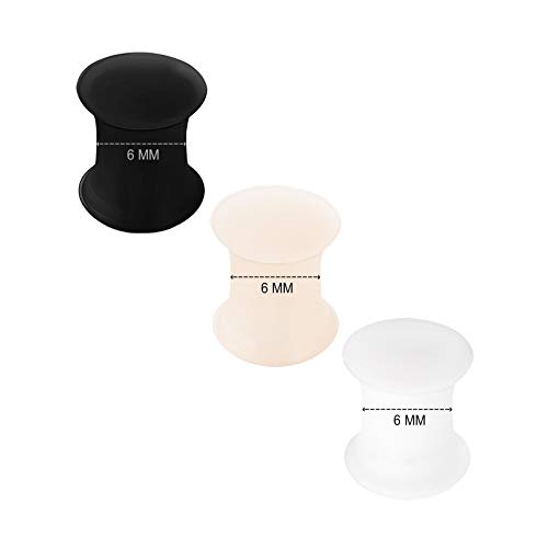 BanaVega Silicone Double Flared Saddle Black Skin White Ear Stretcher Gauge Plugs Lobe Earring Piercing Jewelry See More Sizes (6pcs 6mm BL SN WT)2
