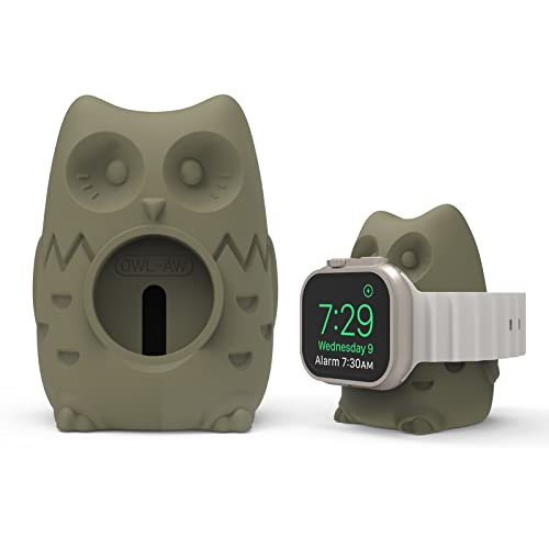 Cute Owl Apple Watch Charger Stand Compatible with iWatch Series 9-1(45mm,44mm,42mm,41mm,40mm,38mm) Apple Watch Dock,Cute Charger Stand Soft Silicone,Nightstand Mode,Home/Office Use