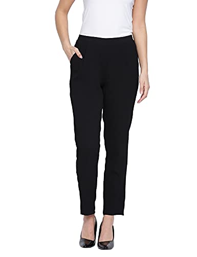 Image of oxolloxo Women Regular Fit Polyester Pencil Solid Casual Black Pant