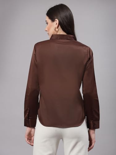 Image of Style Quotient Women Olive Satin Regular Formal Shirt