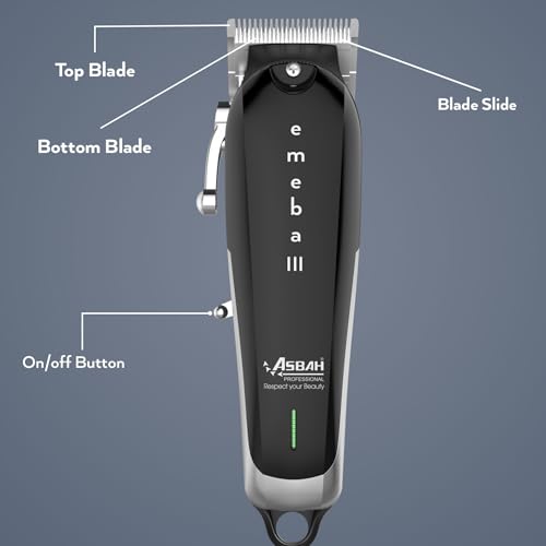 Image of ASBAH Professional Emeba III Fine Pro Hair Clipper- High-Efficiency Precision Blades, Adjustable Taper Lever, 8 Guide Combs,Digital Display,Lithium-Ion Battery - Barber & Salon Grooming Tool