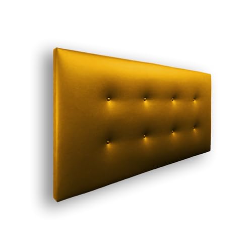 Silcar Home - Cabecero de Cama Carlo 150 Dorado - Estructura de Madera, Tapizado en Polipiel, Diseño Moderno con Dos hileras Botones, Fácil Instalación - Polipiel Dorado, 150 cm