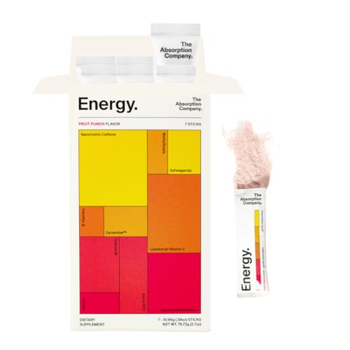 Image of The Absorption Company Energy Drink Powder Mix Packets - Clean Energy Booster to Support Alertness with 150mg Natural Caffeine & Vitamin C - Fruit Punch Flavor, 7 Sticks