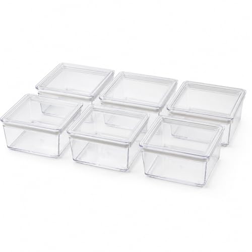 6'lı Kare Contalı Kahvaltılık Seti, Şeffaf Mika Erzak Saklama Kabı, Kapaklı Mini Gıda Kabı, Peynir Zeytin Reçel Kuruyemiş Baharat Kabı, 9 x 9 x 5,5 cm