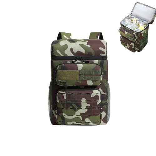 保冷リュック 保温保冷 23L大容量 クーラーバッグ リュック型 2層式 乾湿分離 折りたたみ式 軽量 買い物 ピクニック キャンプ アウトドア バーベキュー 車中泊用 (アーミーグリーン迷彩)