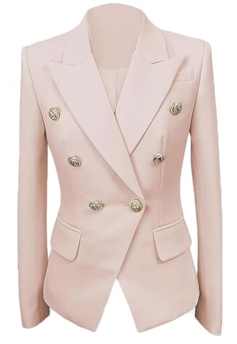Womens Casual Double Breasted Blazer Jacket Notch Lapel Prom Party Coat Office Lady Jacket for Work Professional