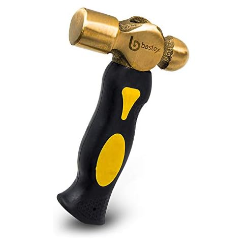 Bastex 1 Pound Brass Metal Stamping Hammer. Short Handle Design with Flat Mallet Head for Jewelry Making and Personalizing. Cover
