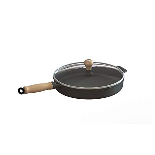 Frigideira Ferro Fundido Com Tampa Vidro Cabo Madeira 22cm